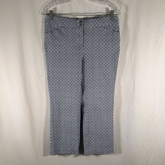 Chico's Capri Pants Women's 4 Blue White Print Mid Rise Cotton Blend - Picture 1 of 10